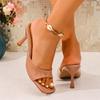 Neue Vielseitige High-Heeled Sandalen Damen Quadratische Zehenpartie Offene Zehenpartie Zum Hineinschlüpfen Nicht Müde Füße Dünner Absatz Temperament Sandalen und Hausschuhe