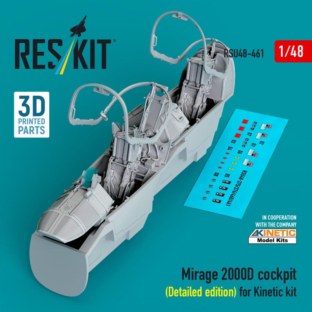 Reskit Mirage 2000D Cockpit with 3D Instrument Panel and Console Plastic Model Kit Parts 1/48 (for Kinetic) RSKU48-0461 (Airplane)