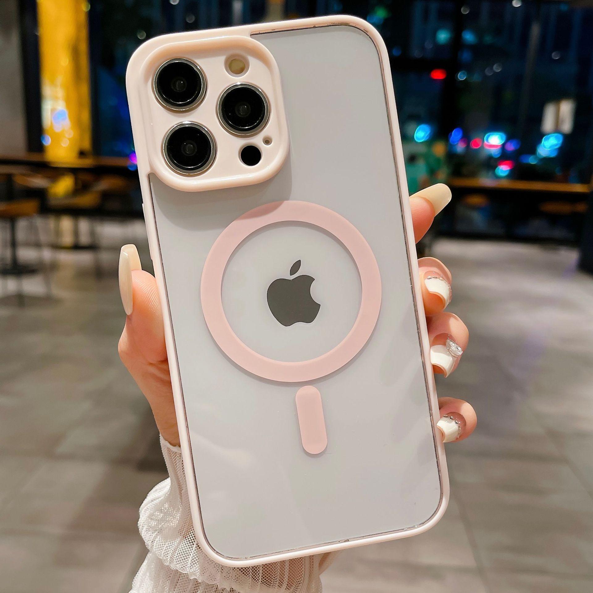 

Матовый акриловый чехол с мелкими отверстиями для iPhone 16 подходит для магнитного чехла для телефона Apple 15 14promax и является ударопрочным Apple 11Promax розовый