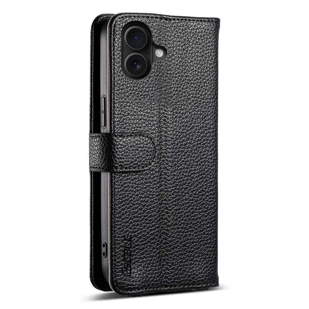 ESEBLE E11 For iPhone 16 Case Zipper Pocket Litchi Texture Leather Phone Cover with Mirror and Wrist Strap