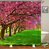 3D Cherry Blossom Shower Curtain Spring Pink Tree Floral Garden Bath Curtain Waterproof Fabric Bathroom Decor with Hooks