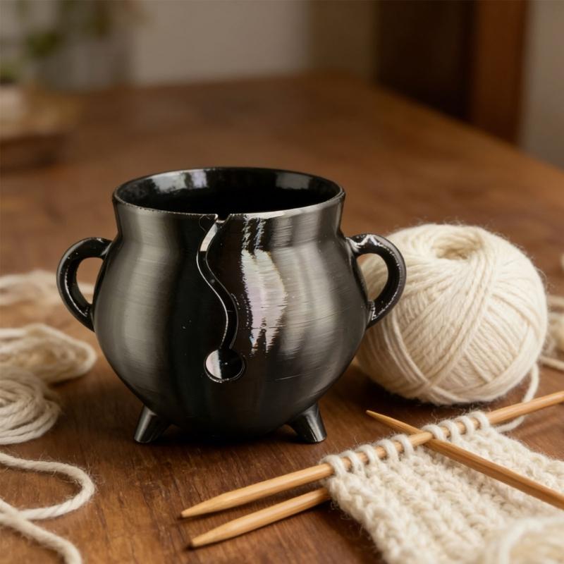 Runde Form Kunststoff Garnschale mit geschnitzten Löchern Tragbarer Garnspender Strickwerkzeug Organizer Zum Stricken Häkeln