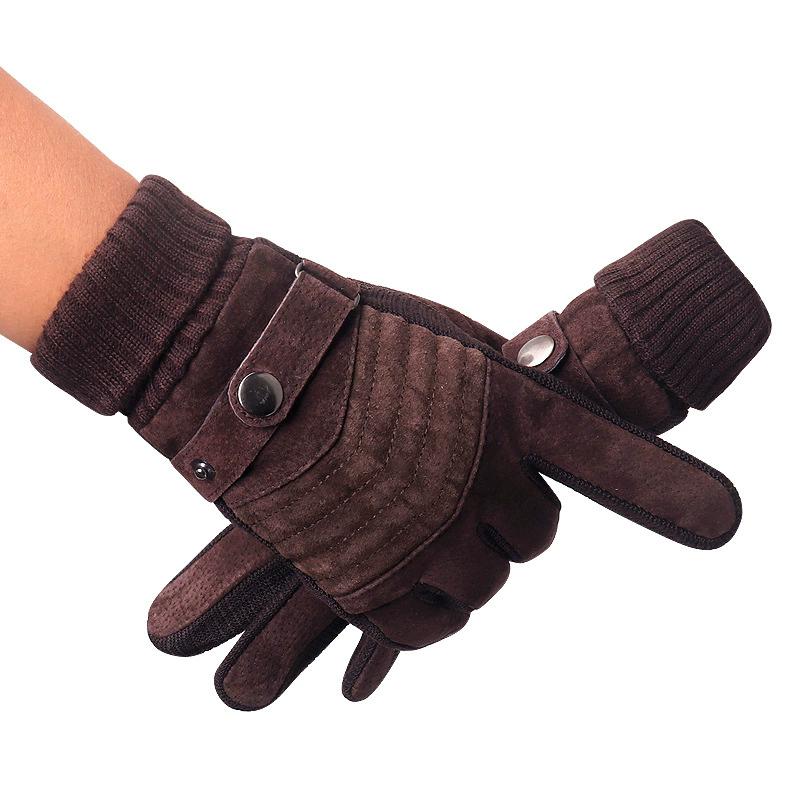 

Gloves Men S Winter Cycling Motorcycle Windproof Cold Insulation Warm Leather Touch Screen Anti-Slip Thick Pile One Size