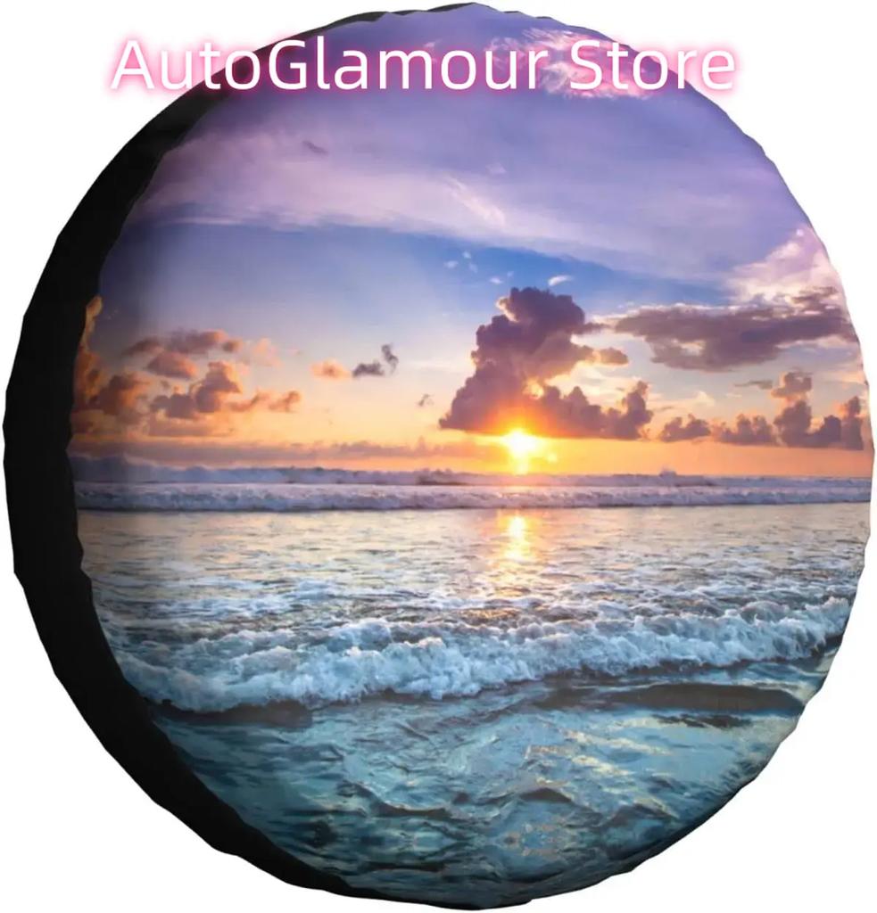 Spare Tire Cover Universal Tires Cover Sunset on The Ocean Car Tire Cover Wheel Weatherproof and Dust-Proof UV Sun Tire