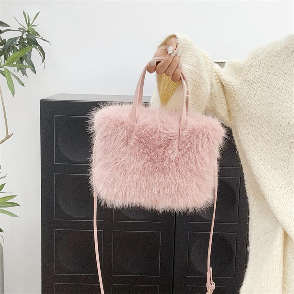 Women Faux Fur Crossbody Bag Adjustable Strap Handbag Solid Color Clutch Purse Satchel Purse for Travel Party