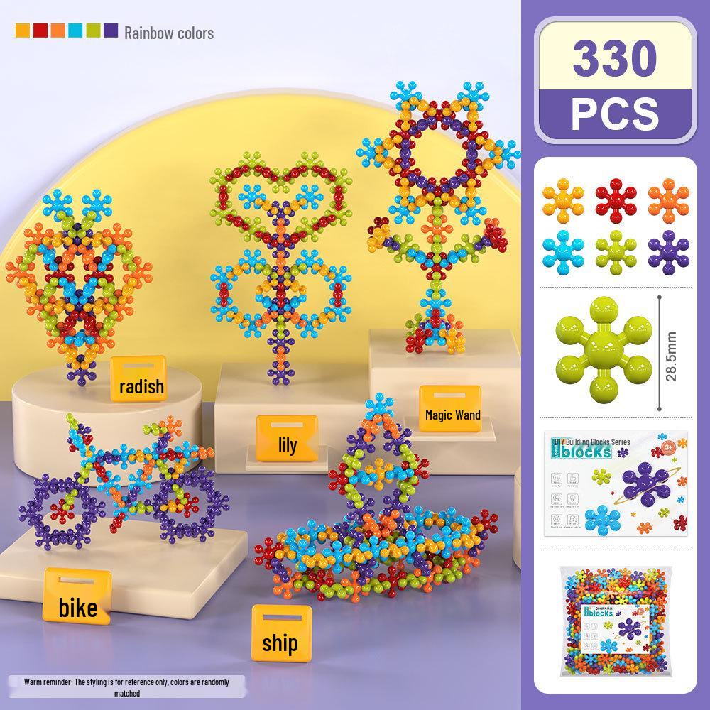 3D Stereo Plum Blossom Building Blocks – Rotating Snowflake Interlocking Educational Toys for Children