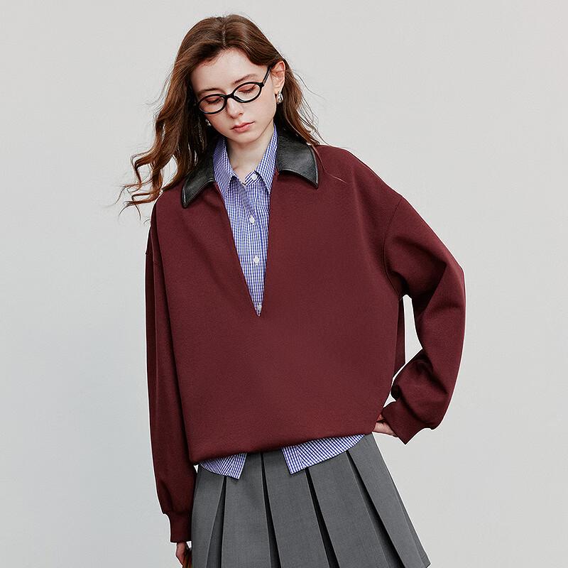 Chuyu Women's Spliced Lapel Deep V-Neck Sweatshirt