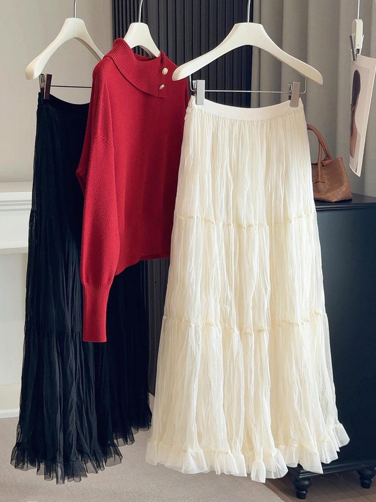 Elegante Gonna a Torta a Strati con Rete Invernale a Vita Alta e Linea ad A per Donna - Nuovo Stile 2026