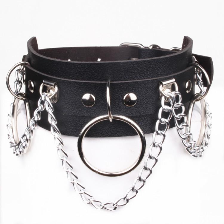 Punk Accessory O-shaped Chain Neck Chain PU Leather Collar Exaggerated Accessory Necklace Collarbone Chain