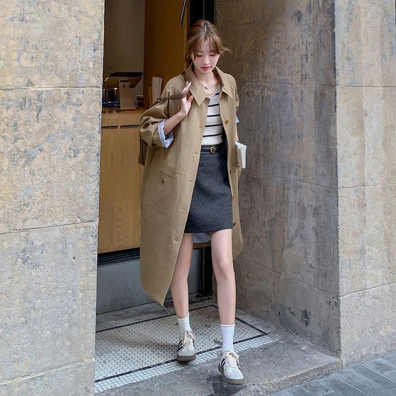 Palton Pardesiu Kaki Super-arătos pentru Femei, Lungime Medie, Casual, Stil Britanic, Paltoanele în Stil Coreean Sunt Populare în Toamna Anului Acesta