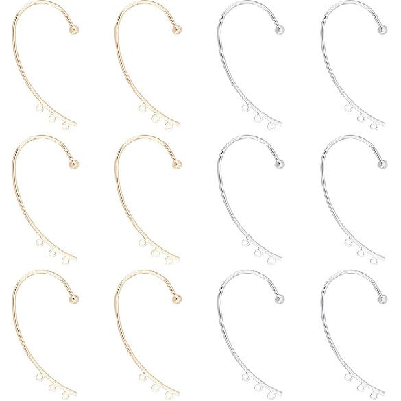 UNICRAFTALE 12Pcs 2 Color DIY Ear Cuff Brass Earrings Cuffs Punk Ear Wrap Earrings Cuffs Accessaries with 3 Loop 50mm Long Ear Cuff for Non Piercing