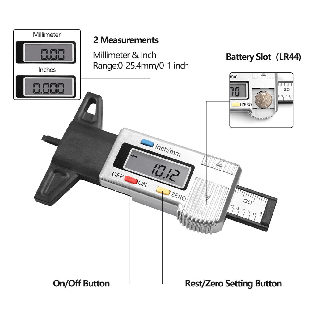 System Brake Pad Shoe Vernier Calipers Tire Tread Depth Gauge Depth Gauge Thickness Gauges