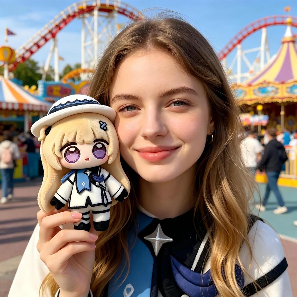 Chibi Plush Doll Soft Stuffed Toy Anime Style Character with Detailed Outfit and Embroidered Features Suitable for Collectors and Gift Giving