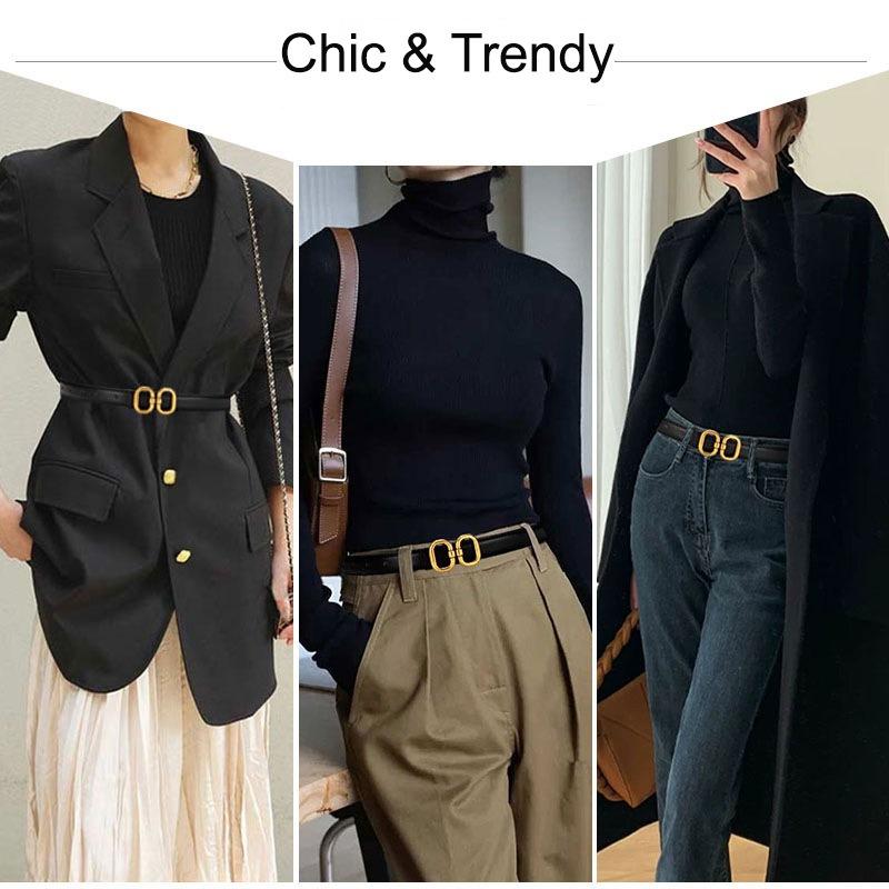 Women's Vintage Double D Buckle Two-Layer Cowhide Belt Versatile Jeans Dress Decorative Belt