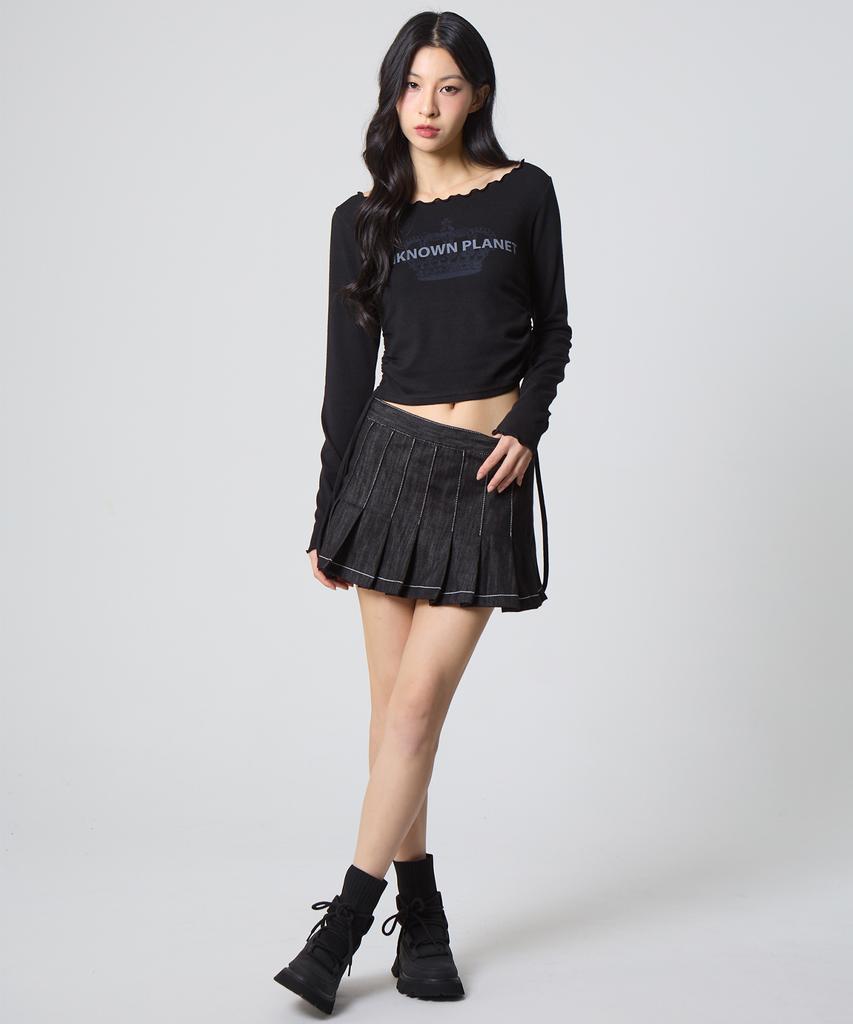 Unknown Planet Pleated Mini Skirt Indigo