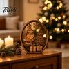 Boxwood Christmas Ornaments 3Pcs Santa Claus And Tree Ornaments, Wooden Oval Table Rustic Xmas Tabletop Decor Centerpiece, Solid Wood Desktop Ornament