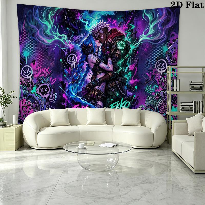 Jinx Wall Tapestry Aesthetic Wall Hanging Printed Fabric Blanket Decorative Tapestries for Bedroom Living Room Home Decor