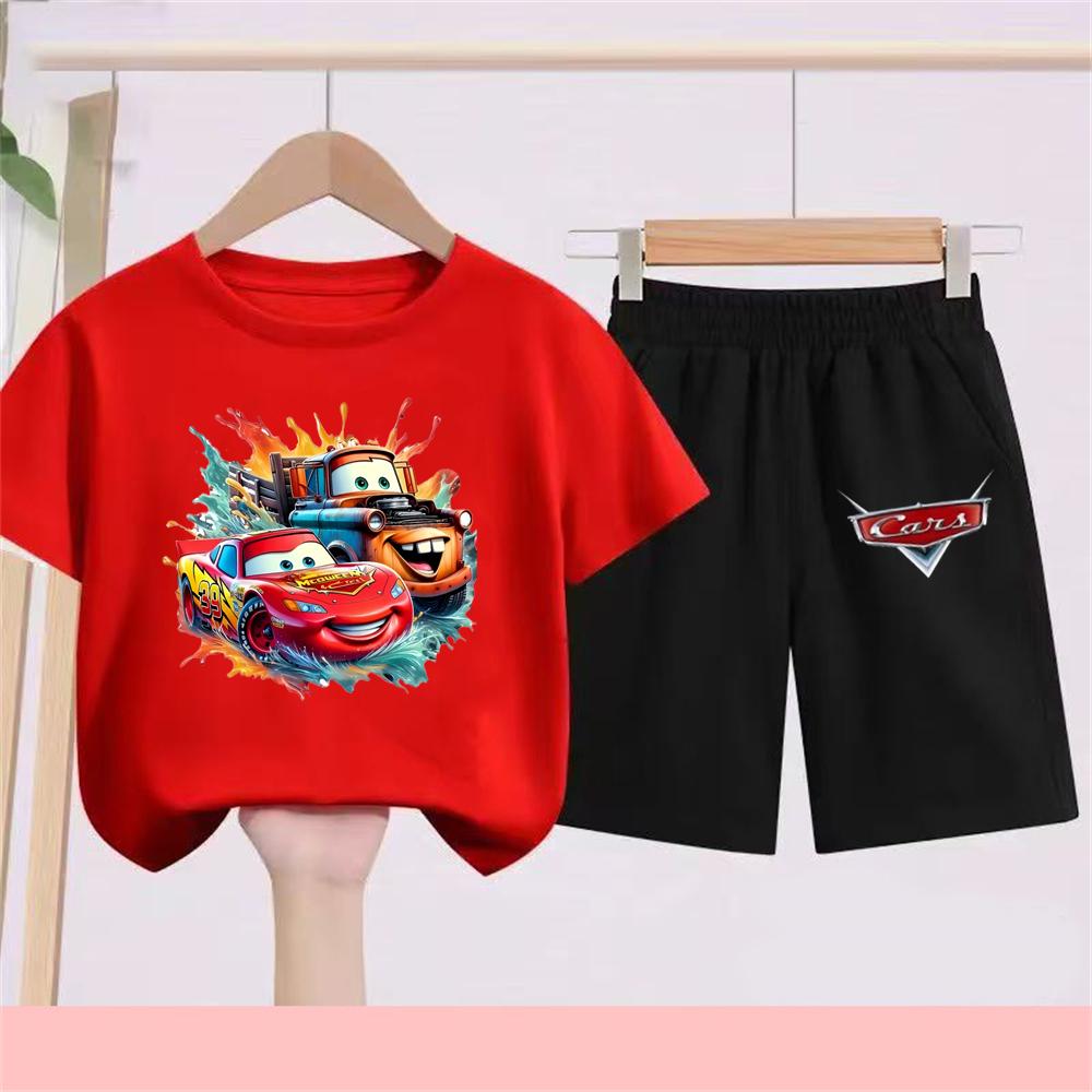 Cartoon Lightning McQueen Casual Clothes Disney Cars Boy 3D Print Short Sleeve T-shirt Kids Children's Set