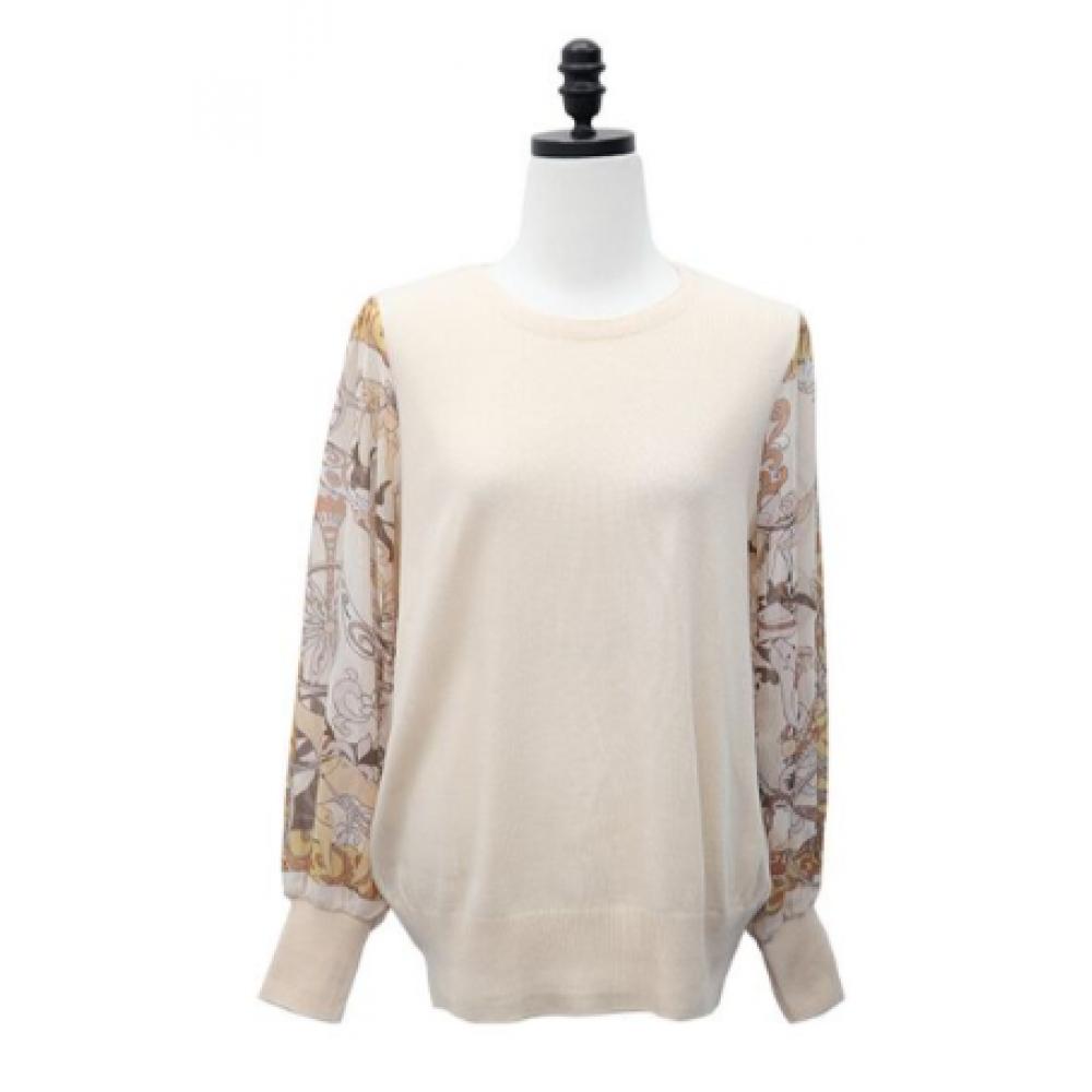 Shiz Madam Guest Look Combi Round Knit With Chiffon Sleeves T57261