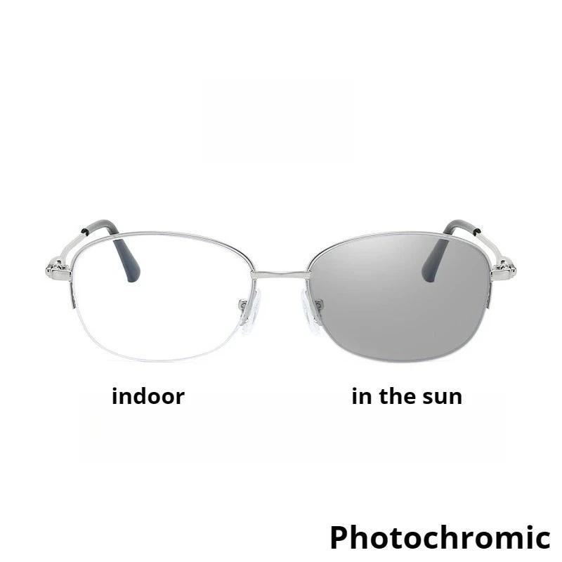 Modische fotochemische Myopiebrille Metall-Halbrahmen Trendig Vielseitig Blaulichtfilter Kurzsichtigkeit Brille Dioptrien 0 bis -4,0