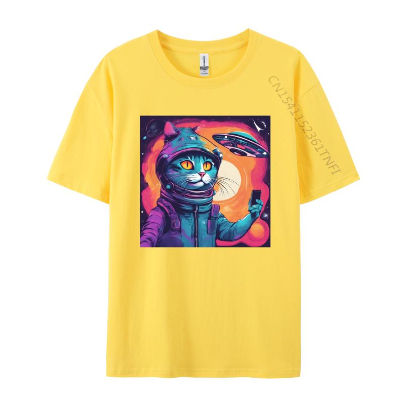 Cat Ufo Selfie Tshirt Kitten Lover Cat Tee Printed Tshirts For Men Cotton T Shirt Cool Faddish Casual