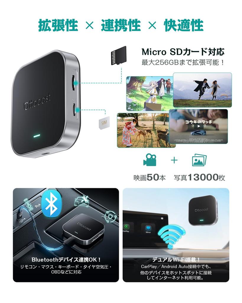 Official Ottocast E2 OttoAiBox E2 Latest Android 13 CarPlay AI Box Adapter with and Compatible with Wired CarPlay and Android Auto Wirelessly Approval