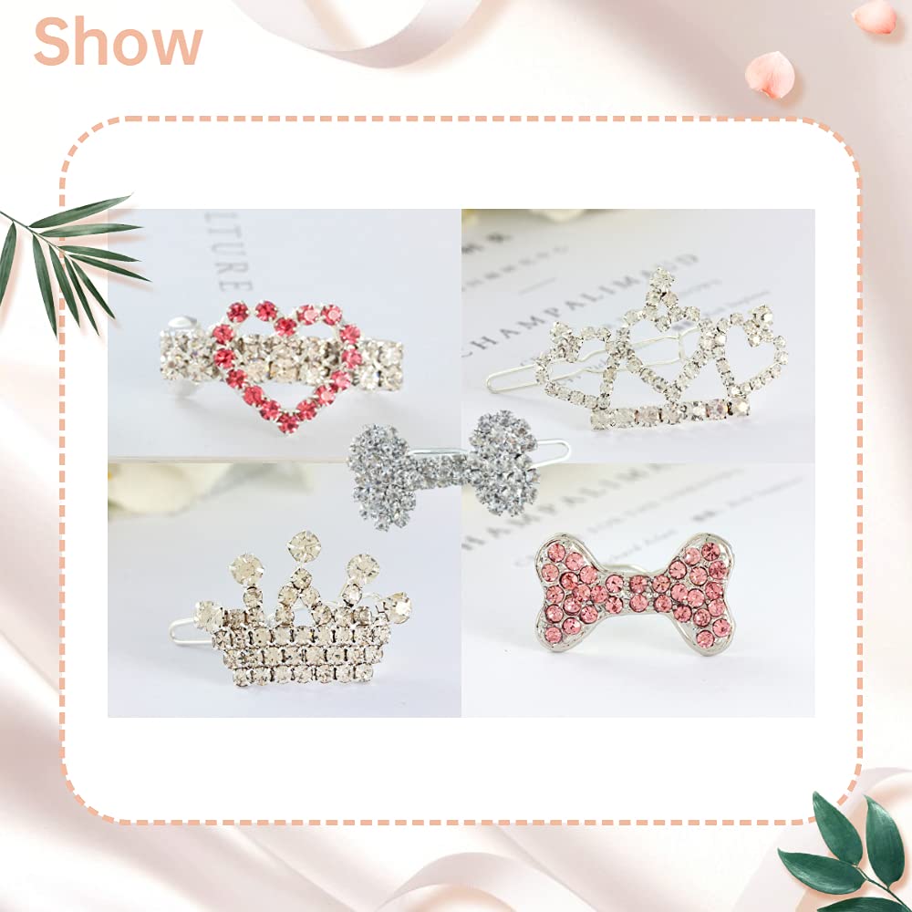 DaFuEn Dog Hair Clips Bows for Pet Puppy Crown Barrettes Girl Tiara Crystal Rhinestone Dog Hair Accessories for Chihuahua Yorkie Shih Tzu Pet Bows