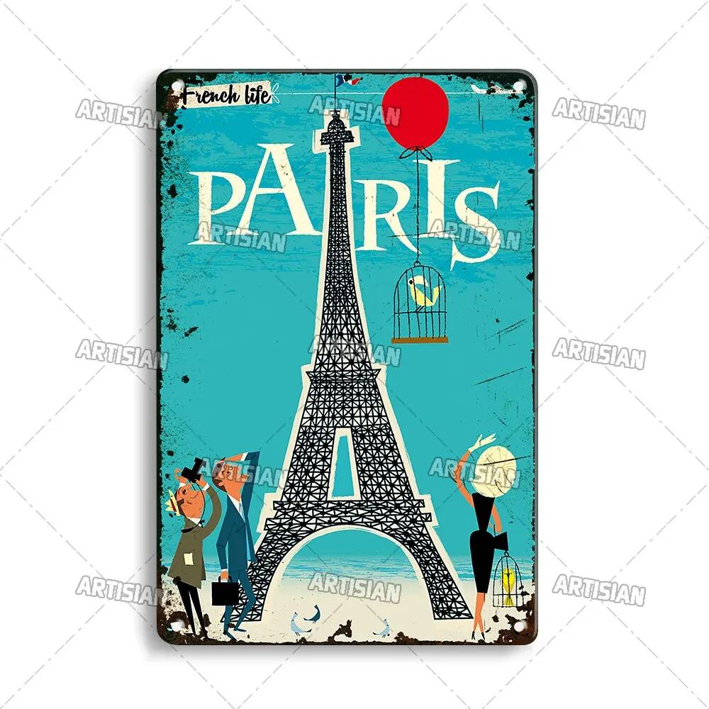 Vintage France Metal Sign  Funny Tin Travel Plaque for Home Bar Cafe Wall Decor  Rustic Metal Plate