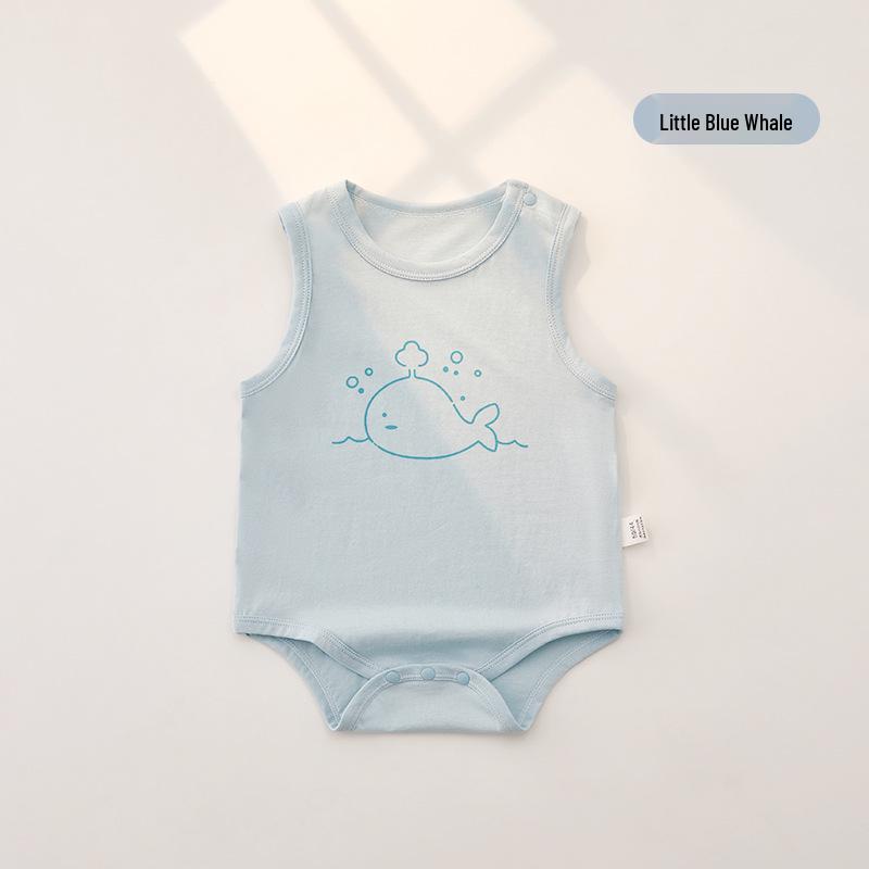 7A Antibacterial Summer Baby Sleeveless Cotton Romper - Infant Diaper Cover Bodysuit with Tagless Design, Ideal for Air Conditioning