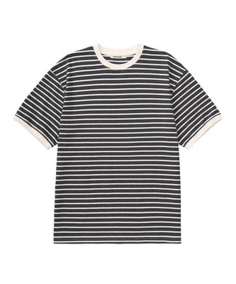 EXCONTAINER Ribbed Stripe Half Ringer T-Shirt (Cream Grey)