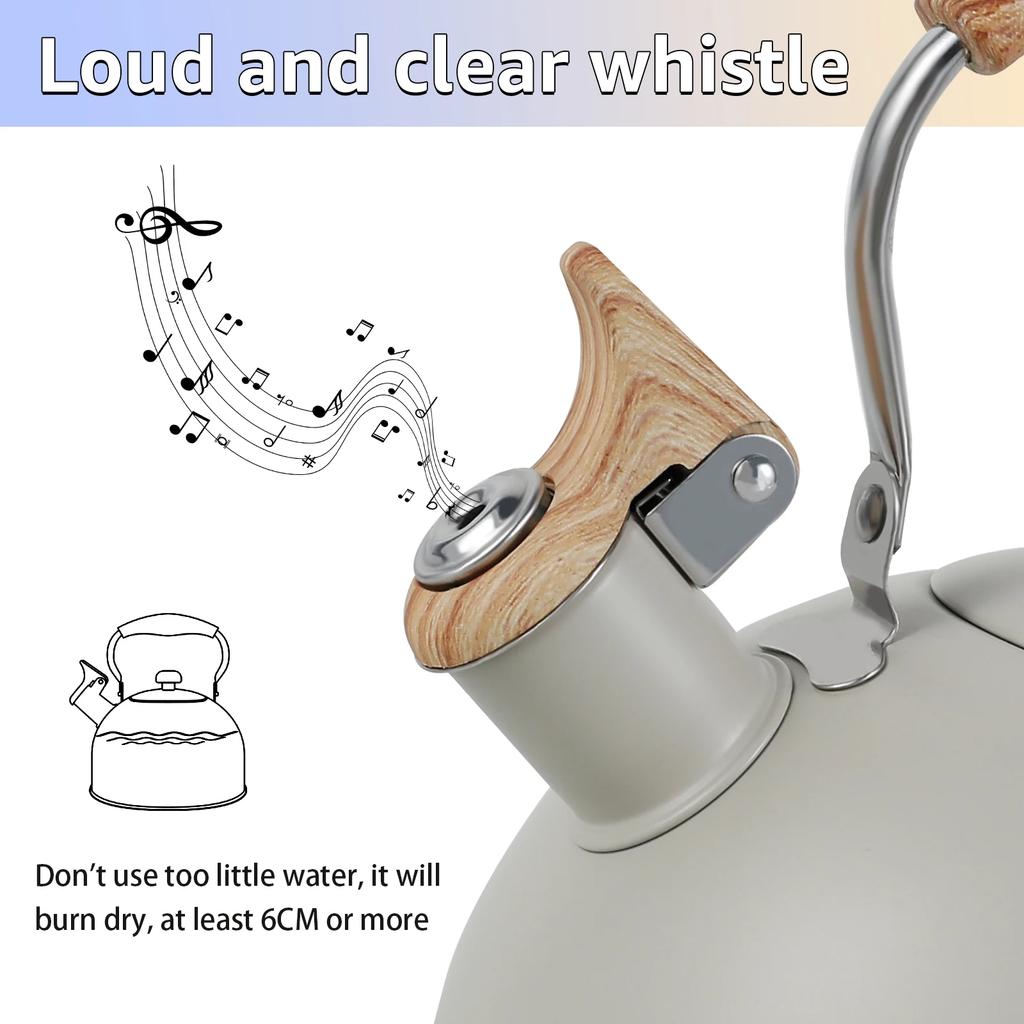 2.5L Stainless Steel Kettle Whistling Teapots Stove Top Rustproof Water Pots Induction Cooker Gas Safe Boil Water Tea and Milk