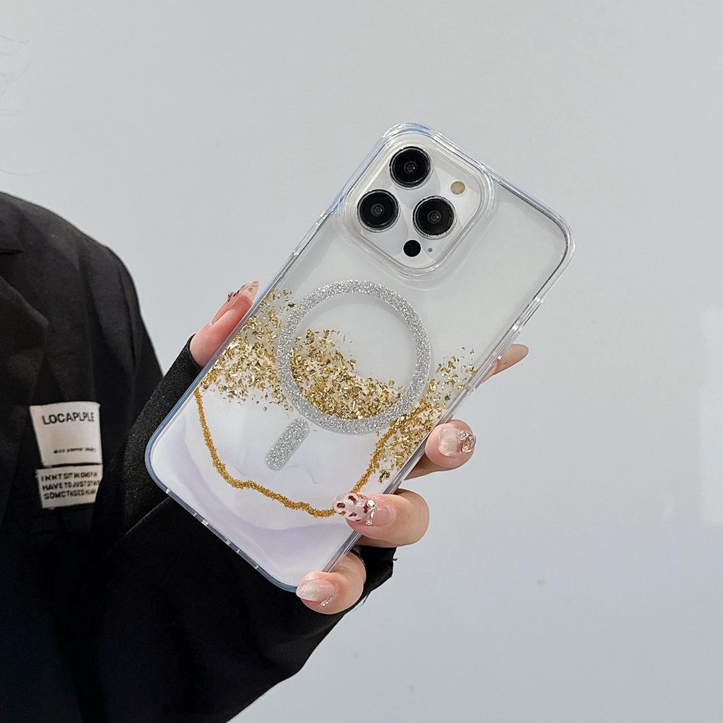 For iPhone 14 Pro Max Case Compatible with MagSafe Epoxy Marble Texture PC+TPU Phone Cover