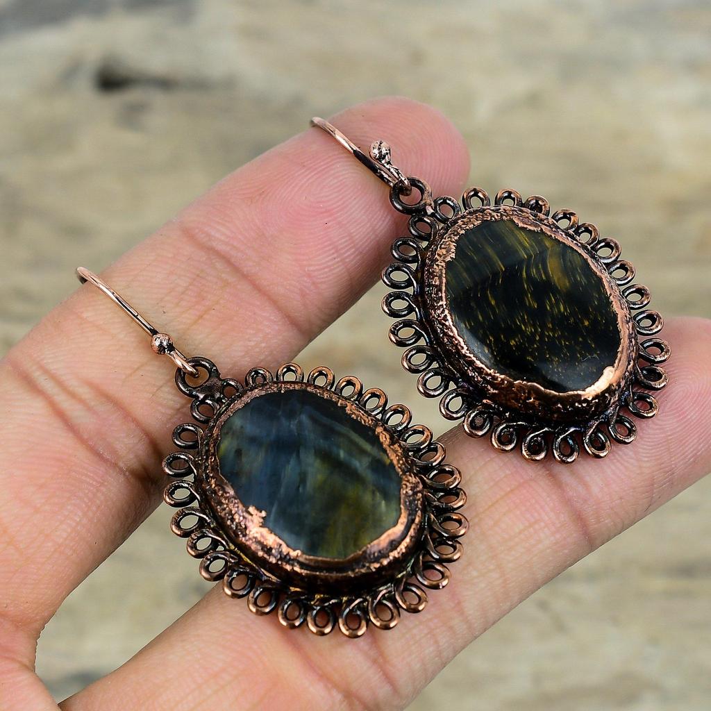 Pietersite Earring Electroformed Copper Earrings Gemstone Earring Pietersite Jewelry Handmade Earring Electroformed Copper Jewelry For Gifts