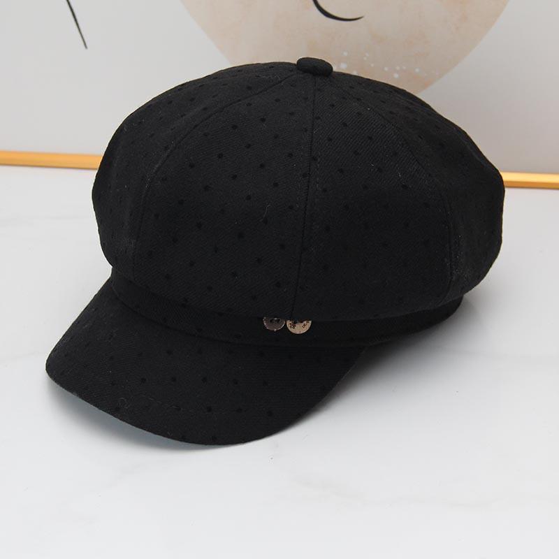 Polka dot button octagonal beret women's autumn and winter new fashion versatile face small literary and casual painter hat
