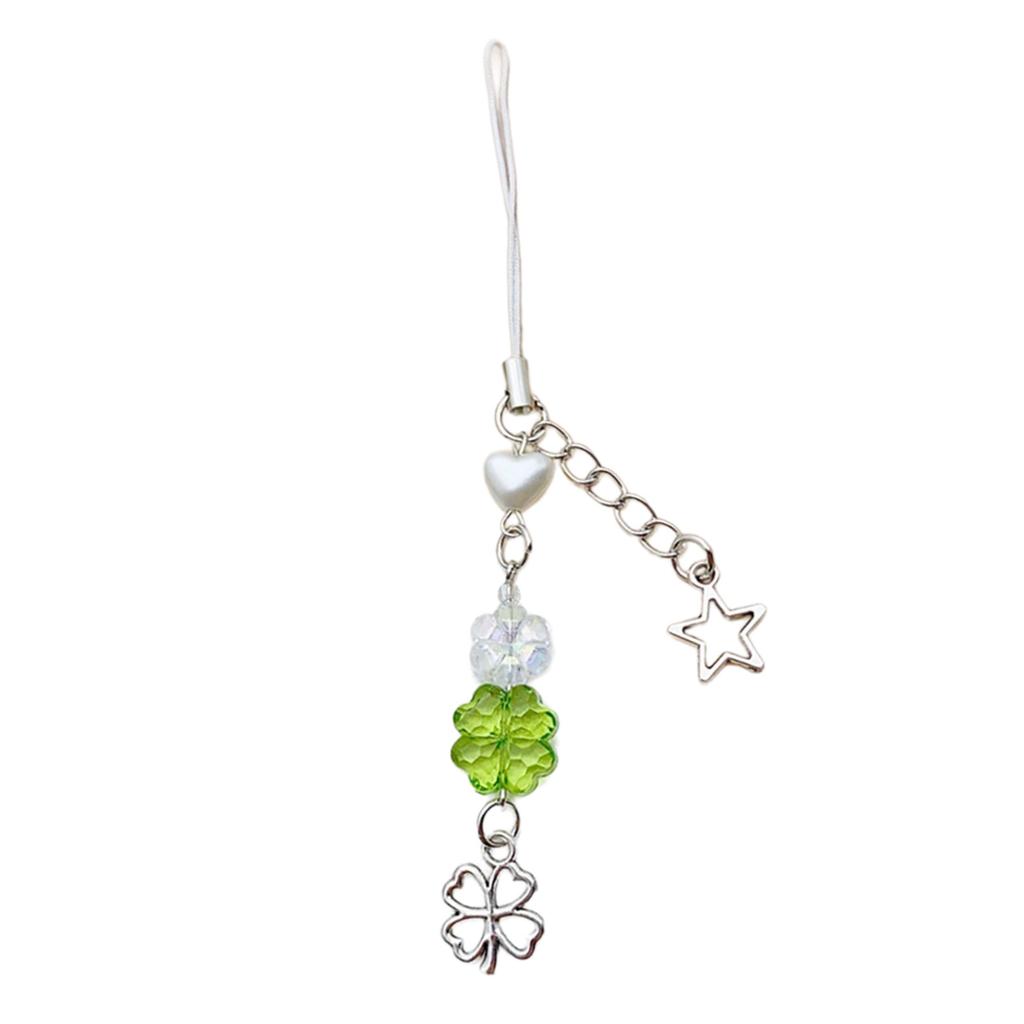 Butterfly Phone Chain Ornament Four Leaf Clovers Beaded Cellphone Pendant Phone Lanyard Bag Charm for Fashion Individual