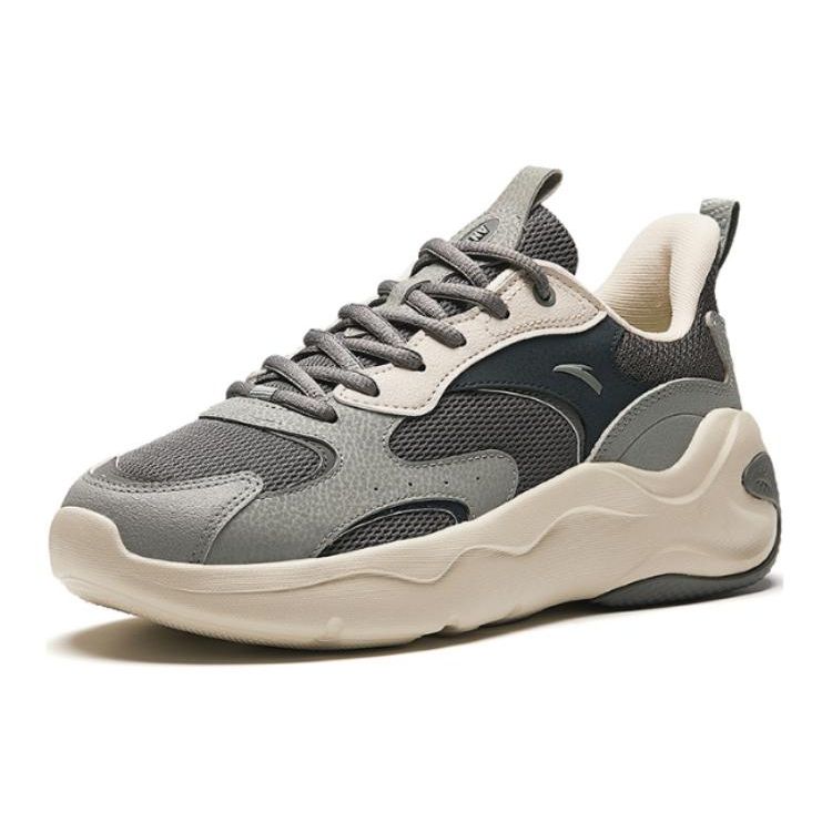 Anta Round Toe Lace-Up Versatile Shock Absorbing Wear-Resistant Low-Top Casual Shoes Men sneaker Gray 112418813-3