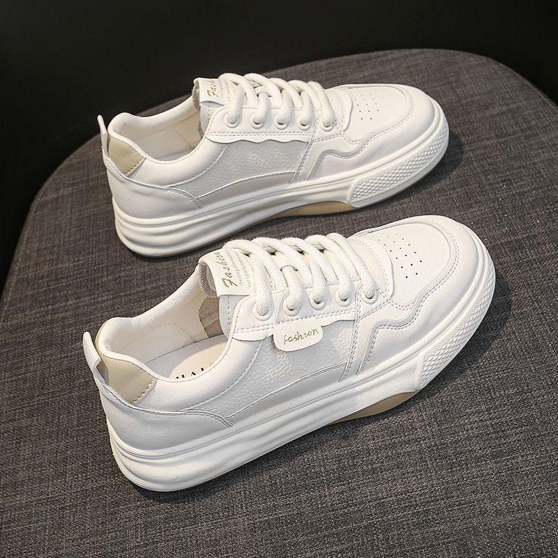2025 Spring Women's Trendy White Breathable Thick-Soled Korean Style Versatile Casual Sneakers