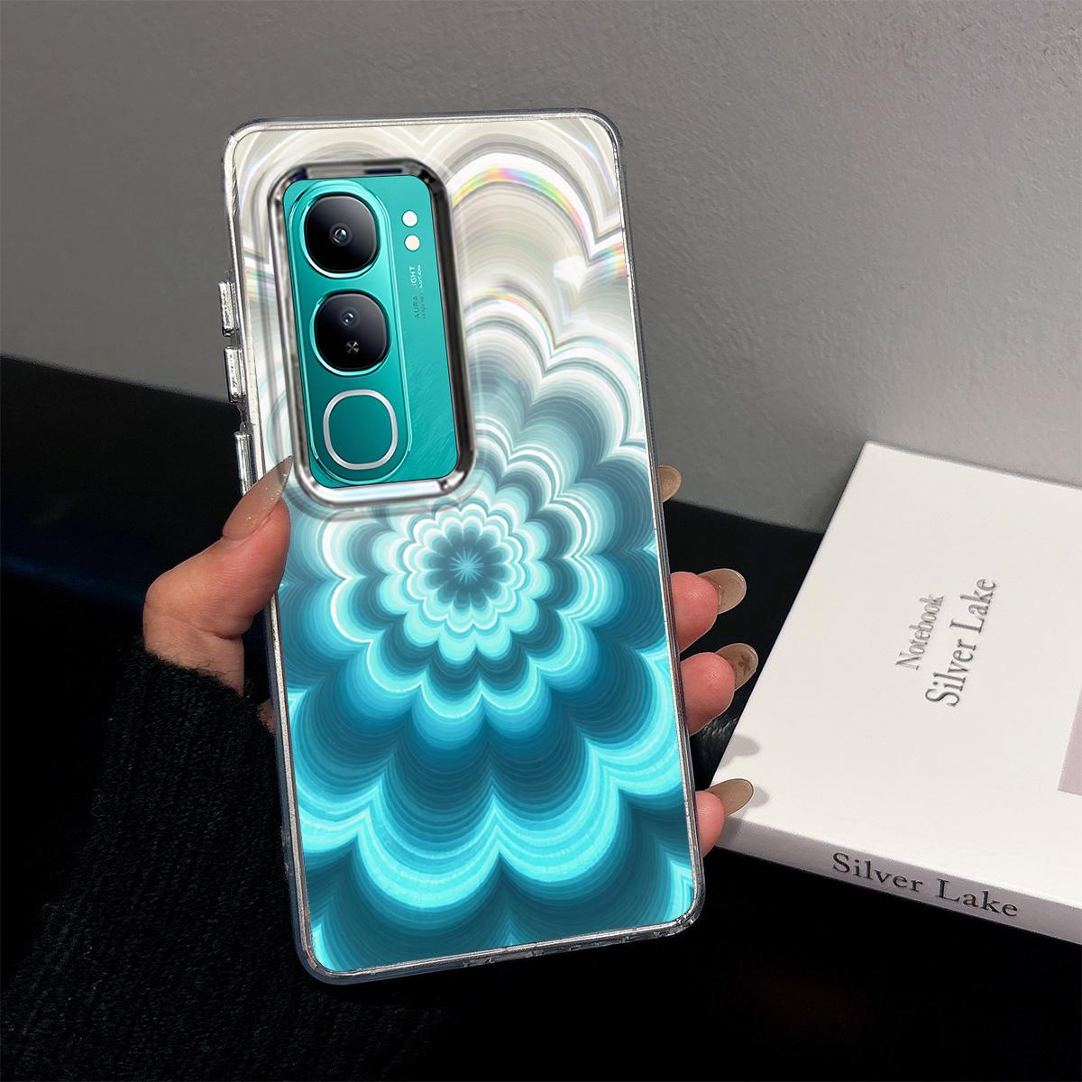 Case for Vivo V40 Lite 5G,Y31 5G,Y21d 3D Iridescent Gradient Floral Clear Casing Color Shift Prismatic Anti-Yellow TPU Large Raised Camera Frame Vivo V40 Lite 5G синий
