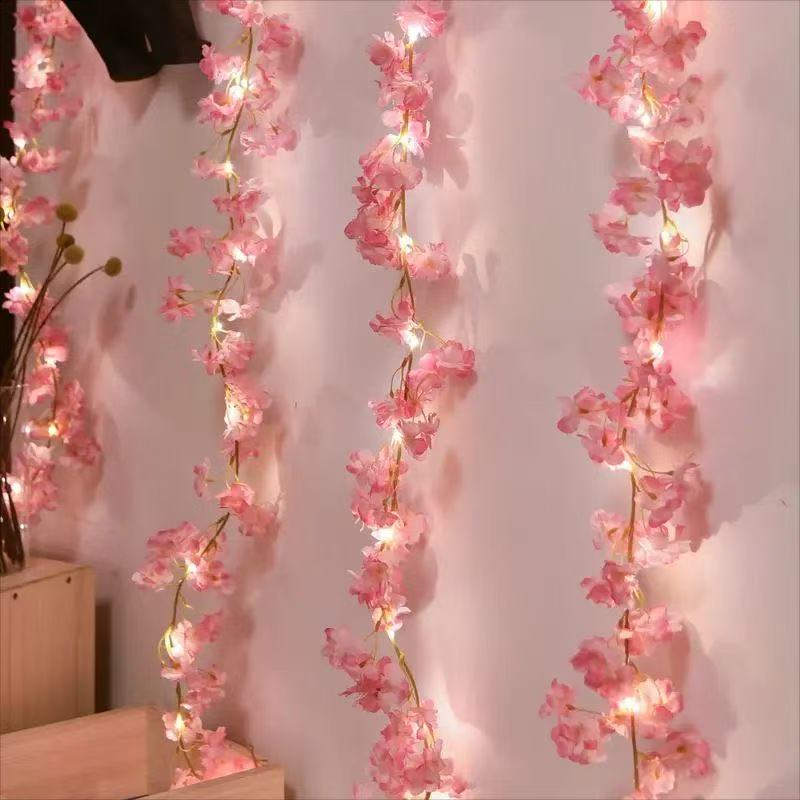 Cherry Blossom String Light 2M 20LED Garland Artificial Flower Garland Vines Fairy Lights For Bedroom Wedding Party Decoration
