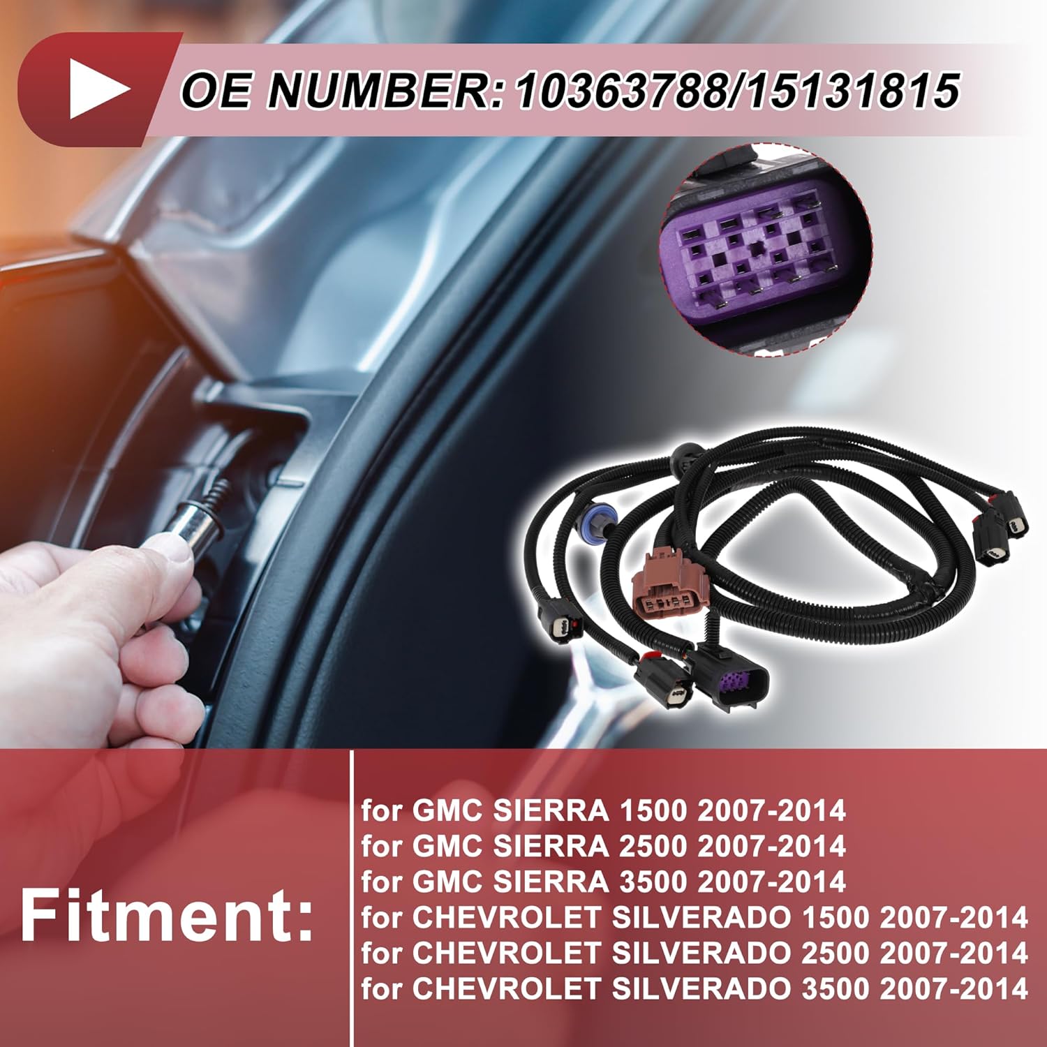 License Plate Light Socket Wiring for GMC SIERRA 1500 2007-2014 No.10363788/15131815 Lamp Bulb Pigtail Connector Harness