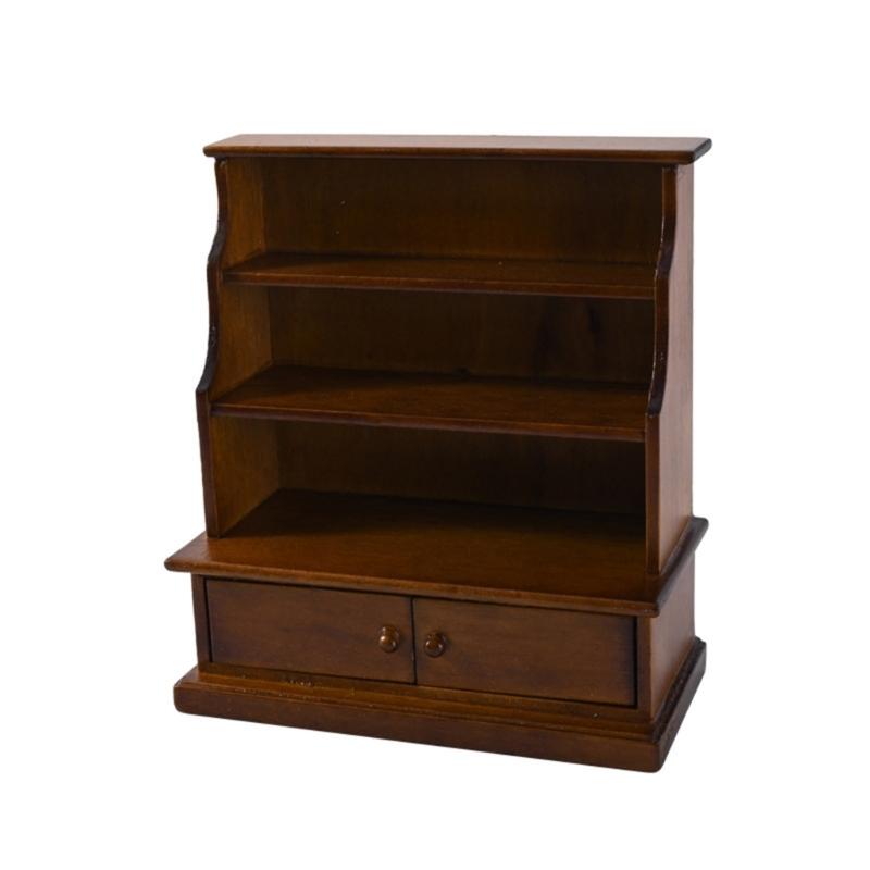 Antique Miniature Library Shelf 1/12 Scale Wooden Display Cabinet For Dollhouses Enthusiasts