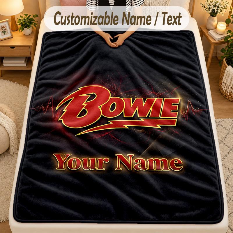 Flannel BlanketDavid Bowie Custom Name Text Personalized Soft Warm Throw Blanket Home Decor Gift