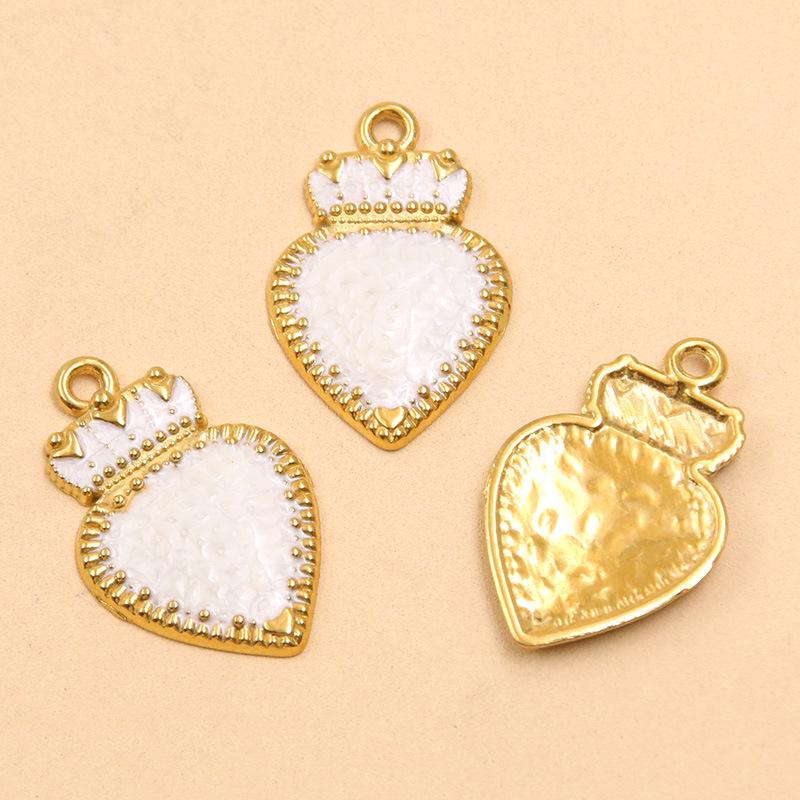 17x26mm Gold & Enamel Stainless Steel Crown Heart Pendants - 4 Colors for Retro Necklace/Bracelet Charms