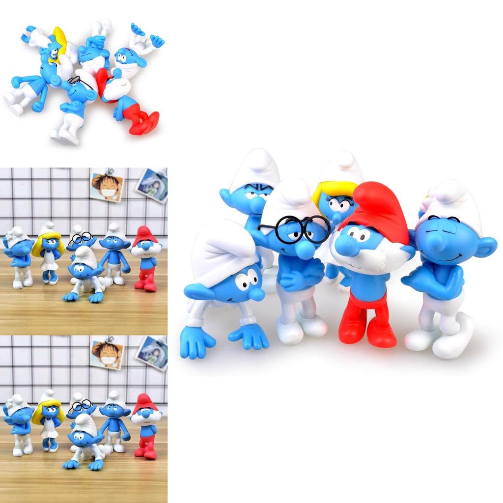 Encantador Desenho Animado Smurfs Conjunto de 6 Adoráveis Bonecos Colecionáveis de PVC