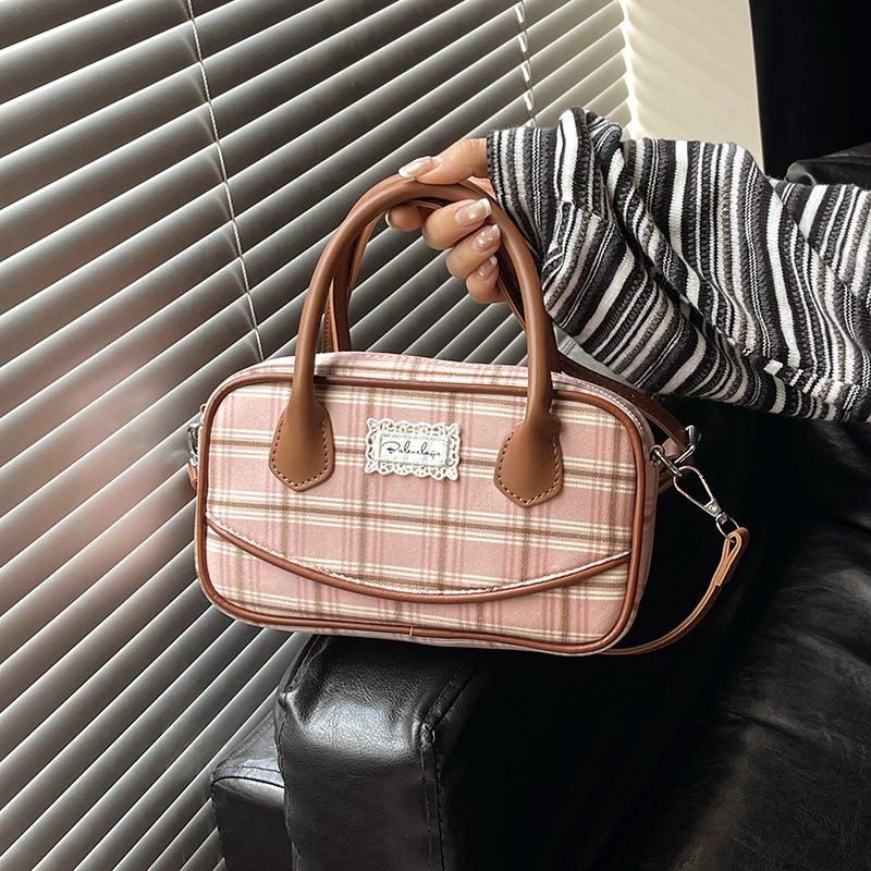 Koreanische Version Mode Handtasche kleine Tasche Damen 2025 neue Leinwand kariert kleine quadratische Tasche Schulter Umhängetasche