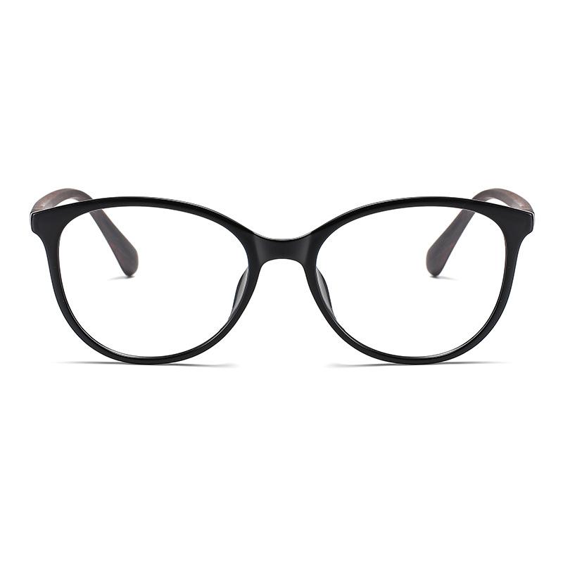 New Retro Tr90 Imitation Wood Grain Temple Glasses Frame Female, Premium Cat Eye Glasses Anti-Blue Flat Glasses