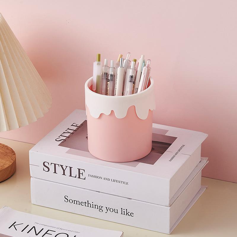 kawaii Ice Cream Pen Holder Cosmetic Brush Storage Holder Desk Stationary Organization Storage Box Office School Supplies