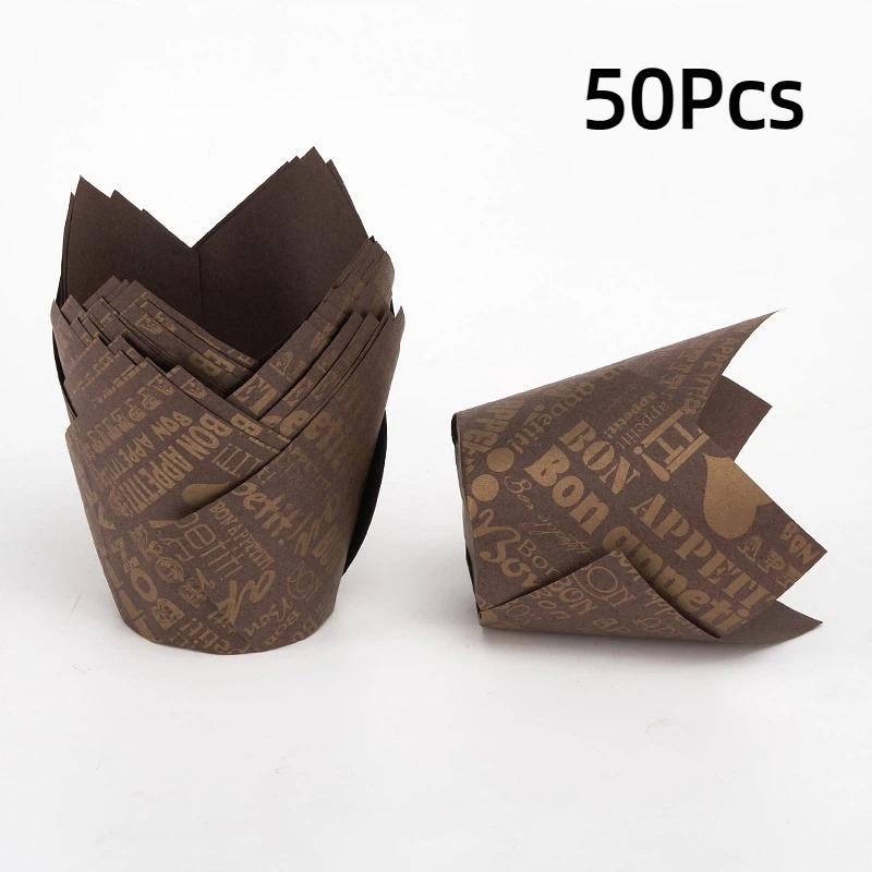 

50&100Pcs Premium Tulip Baking Cups Set of Swirl, Polka Dot & Solid Color Muffin Liners, Greaseproof for Delicious Oven Cooking