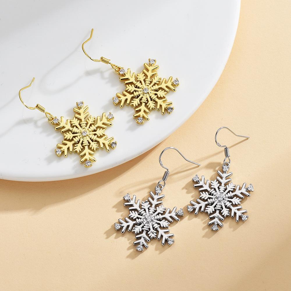Gold and Silver Snowflake Earrings - Elegant Christmas Ear Hooks or Clips for Women