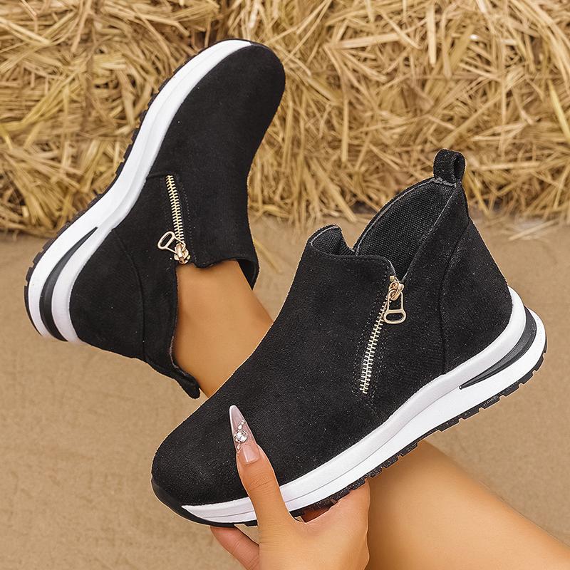 

Модные женские повседневные замшевые кроссовки до щиколотки, легкие нескользящие туфли на платформе для ходьбы, женские удобные модные спортивные туфли на двойной молнии 43 чёрный